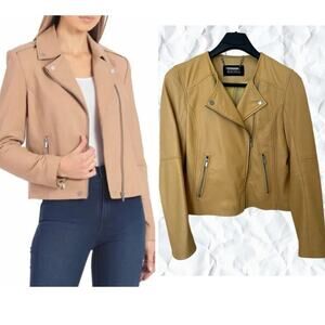 Badgley Mischka Yellow Genuine Leather Motorcycle Jacket - size large
